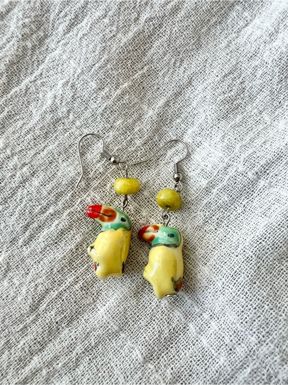 Yellow Toucan Ceramic Dangle Earrings